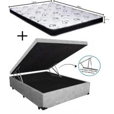 Cama Box Baú Casal Conforto Suede Cinza + Colchão Casal Conforto Espuma D33 Com EPS 16x138x188