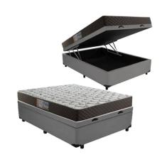 Cama Box Baú Casal Conforto Suede Cinza + Colchão Casal Conforto Espuma D23 Com EPS 20x138x188