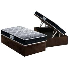 Cama Box Baú Solteiro: Colchão Anatômico Probel D33/EP Firmepedic ProDormir Advanced Tech1500 Double Face + Base CRC Suede Brown(88x188)
