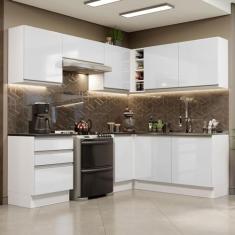 Cozinha Completa de Canto 100% Mdf Madesa Acordes 409001 Armário e Balcão - Frentes Branco Brilho