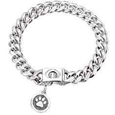 iDofas Coleira de corrente para cães com elos cubanos, design de coleira com sino e etiqueta de cachorro, aço inoxidável, 10 mm, ouro, prata, coleira para cachorros, pequenos, médios e grandes