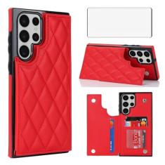 Asuwish Capa de telefone para Samsung Galaxy S21 Ultra 5G Capa carteira com protetor de tela de vidro temperado e suporte de cartão RFID de couro acessórios para celular S21ultra 21S S 21 21ultra G5