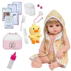 Boneca Bebê Reborn Cabelo Loiro Com Bolsa 20 Acessórios - Cegonha Rebo