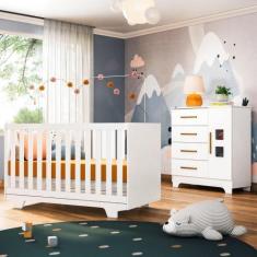 Quarto de Bebê 100% MDF com Berço Mini Cama Life e Cômoda Fly Branco -