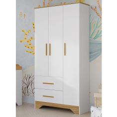 Guarda Roupa Infantil 3 Portas 2 Gavetas MDF Popy Retro Peroba