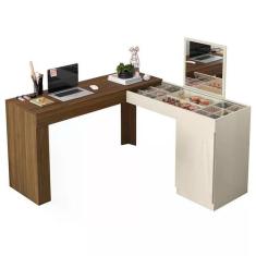 Escrivaninha Penteadeira Camarim de canto Star Freijó/Off White - Mobl