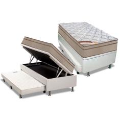 Cama Box Baú c/Auxiliar Solteiro: Colchão Molas Castor Bonnel Revolution + Base crc Courano Black(88x188)