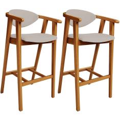 Kit 02 Banquetas Alta Para Cozinha Bancada Bar Sala de Jantar Fixa Cecília L02 Linho Bege - Lyam