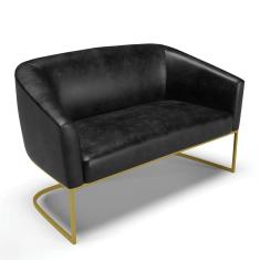Sofá Namoradeira 2 Lugares Base Industrial Dourado Stella Corano Preto D03 - D'rossi
