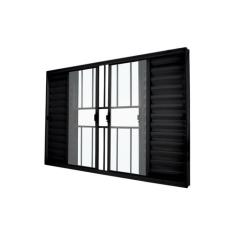 Janela Veneziana Abertura Central Exclusiva 6 Folhas Grade Vidro Liso 