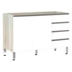 Balcão de Pia sem Tampo para Cozinha 120cm 2 Portas e 4 Gavetas Luci L
