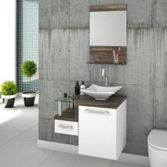 Conjunto para Banheiro Gabinete com Cuba de Apoio Folha L34 e Espelheira Legno 631W Branco/Carvalho Dark