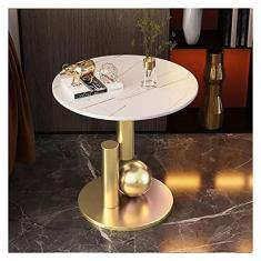 Mesa lateral redonda de 55 cm, mesa lateral à prova d'água pequena mesa de centro com mesa de balanço e moldura de metal para sala de estar, quarto, varanda e mesa de centro de escritório para sala de estar