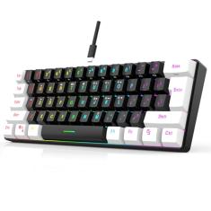 7KEYS 60% mini teclado para jogos com fio, 61 teclas RGB fofas iluminadas 25 teclas, sensação mecânica anti-fantasma, portátil, ultracompacto, 61 teclas, preto e branco para computador de