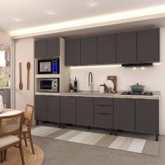 Cozinha Completa Alice 14 Portas 2 Gavetas Grafite/Marrom - Panorama Móveis