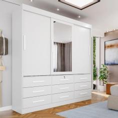 Guarda-roupa com Espelho e 9 Gavetas com Espelho Florença Espresso Móveis Espresso Branco