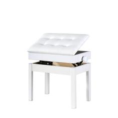 Banqueta Branca,Banco De Piano,Teclado C/Ajuste Altura,Baú - Aj Som Ac