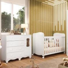 Quarto de bebê Cômoda 1 Porta com Janela e 4 Gavetas e Berço Espresso 