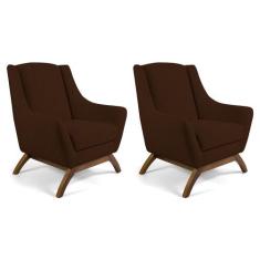 Kit 02 Poltronas Decorativa Fixa Base de Madeira Juliet D02 Veludo Mar