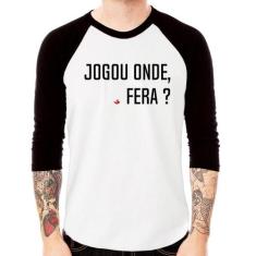 Camiseta Raglan Jogou onde fera Manga 3/4 - Foca na Moda, Branco, Pret