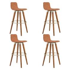 Kit 4 Banquetas Altas Luxo Versatil Aço Champanhe Linho Terracota Base