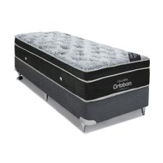 Cama Box Solteiro: Colchão Molas Ortobom Nanolastic Exclusive + Base Crc Suede Gray(88x188)