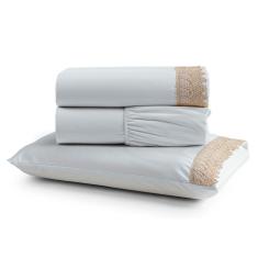 Jogo De Lençol Rubi Solteiro 3 Pçs 100% Algodão 200 Fios Ponto Palito Bordado - Branco