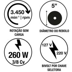 Moto Esmeril 260 W 5" Tramontina para Uso Profissional Bivolt