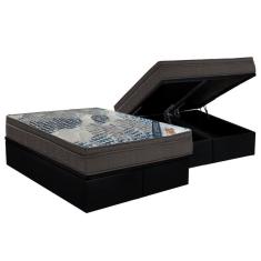 Cama Box Baú Queen: Colchão Molas Ortobom Superpocket Fort Tech Iso + Base Black(158X198)