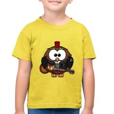 Camiseta Algodão Infantil Coruja Rock Guitarra - Foca na Moda, Amarelo