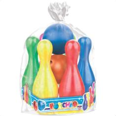 Brinquedo Jogo De Boliche Bolichão 6 Pinos 43cm 2 Bolas Plástico +3 An