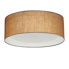 Plafon Cilíndrico Cúpula em Duplo Tecido 60x25, Vivare Iluminação, Plafon3008 LPBR, Palha/Branco, Grande