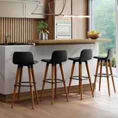 Banqueta Linea Para Area Gourmet Com Encosto Estofado em Linho Preta 4 Unidades