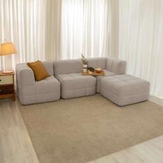 sofá guldi popup com 2 módulos canto central e puff linho cru