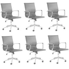 Conjunto 6 Cadeiras de Escritório Presidente Giratória Sevilha Baixa Rivatti Preto