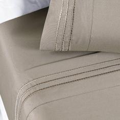 Jogo de Lençol Casal Yara bordado 4 peças Bege