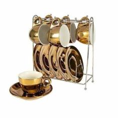 Xícara Café Nespresso Dolce Gusto Porcelana Dourado 6 Peças - Full Fit
