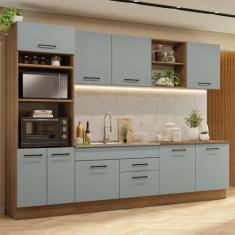 Armário de Cozinha Completa 310cm Rustic/Cinza Agata Madesa 02, Rustic