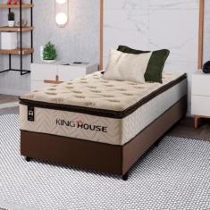 Conjunto Cama Box c/ Molas Ensacadas Quartzo Marrom Solteiro 96x203x71
