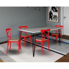 Conjunto de Mesa Elen Retangular Tampo de Madeira 140x80cm Branco com 