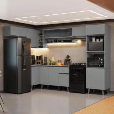 Armário de Cozinha Completa de Canto 465cm Cinza Nice Madesa 09, Cinza