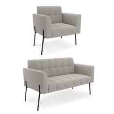 Sofá Namoradeira E Poltrona Pé Ferro Pto Elisa Bouclê Cinza D03 - D'rossi