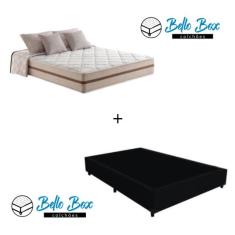 Cama Box Viúva Tecido Sintético Preto com Colchão Pillow Angel - Bello Box - Molas Ensacadas 62x128x188