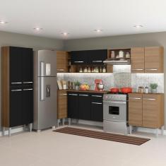 Cozinha Canto Emilly Armário Balcão 15 Portas Preto Madesa