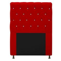 Cabeceira Estofada Cristal 90 cm Solteiro Com Strass Suede Vermelho- A