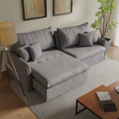 Sofá Cama Retrátil e Reclinável 260cm Colibri Cabecasa Madeiramadeira Veludo Prata