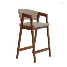 Banqueta Alta para Balcão Ravena em Madeira Maciça Pinhão Suede Bege C