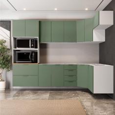 Cozinha Modulada 7 Peças sem Tampo 3 Aéreos 3 Balcões e Torre Quente Ipanema Cabecasa Madeiramadeira Verde