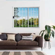 Janela Vitrô de Alumínio 2 Folhas 100 x 80cm Modular Com Grade Esquadrias Bergame Branco