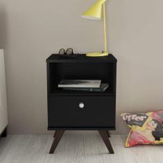 Mesa de Cabeceira 1 Gaveta RT 3019 Movelbento Preto Acetinado